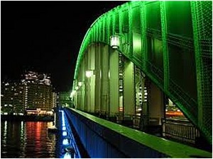 勝鬨橋の夜景（東京・築地、1940年竣工）