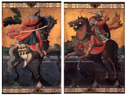 『泰西王侯騎馬図屏風』（部分）＝神戸市立博物館蔵（1606-1614）